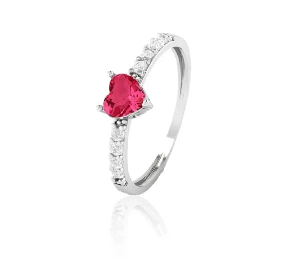 Anel solitário meia aliança coração cristal rosa 5x5 MM (TAM 13,24)