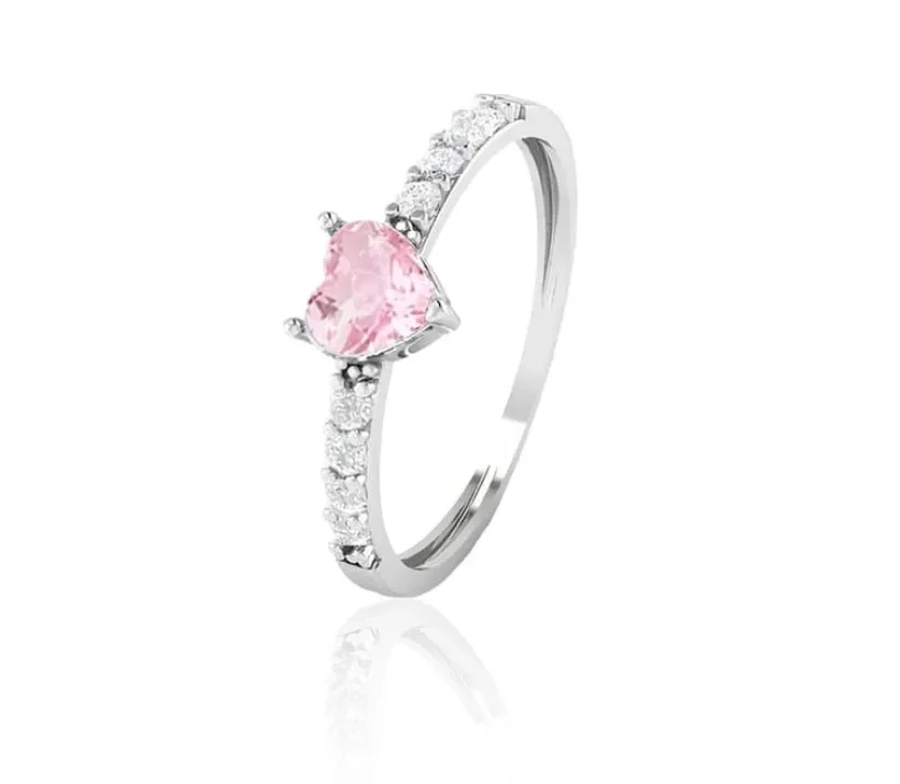 Anel solitário meia aliança coração cristal rosa claro 5x5 MM (TAM 24) - 1