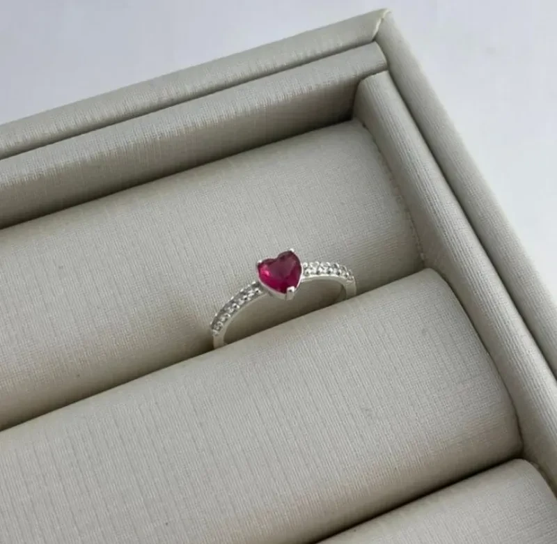 Anel solitário meia aliança coração cristal rosa 5x5 MM (TAM 13,24) - 2