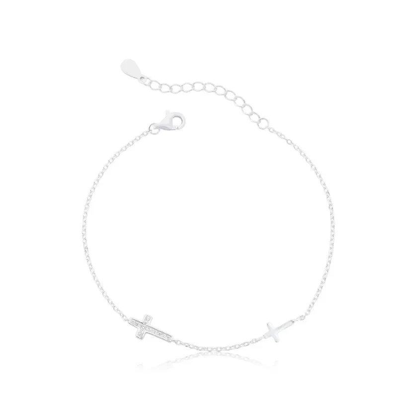 Pulseira prata 925 cruz lisa e cravejada  - 1