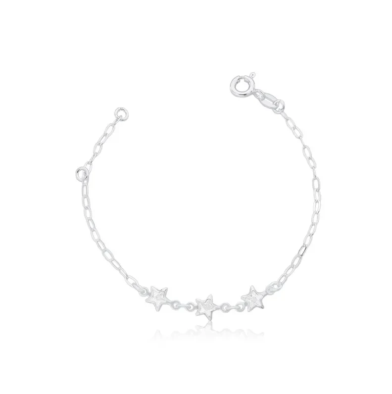 Pulseira infantil prata 925 estrelas cravejadas 4 18 cm - 1