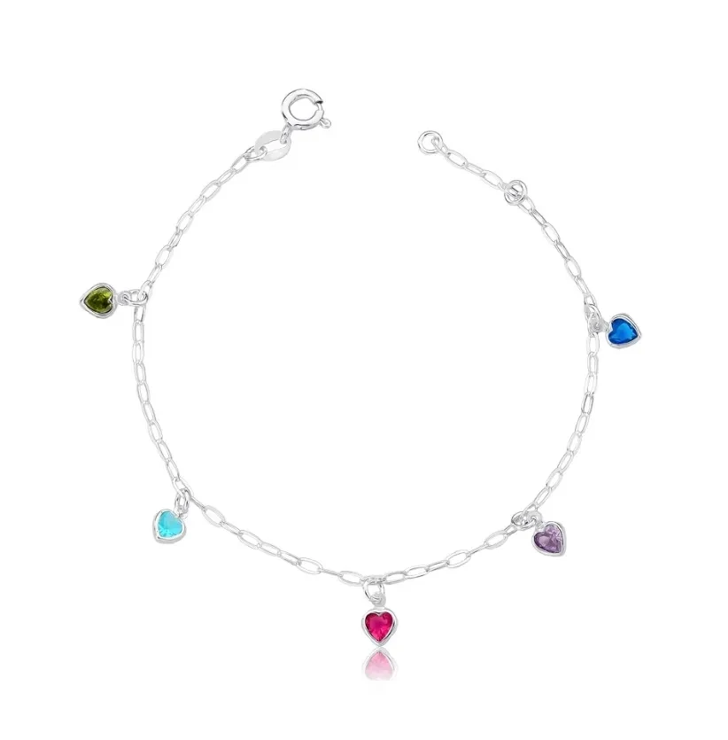 Pulseira prata 925 corações 17 cm  - 1
