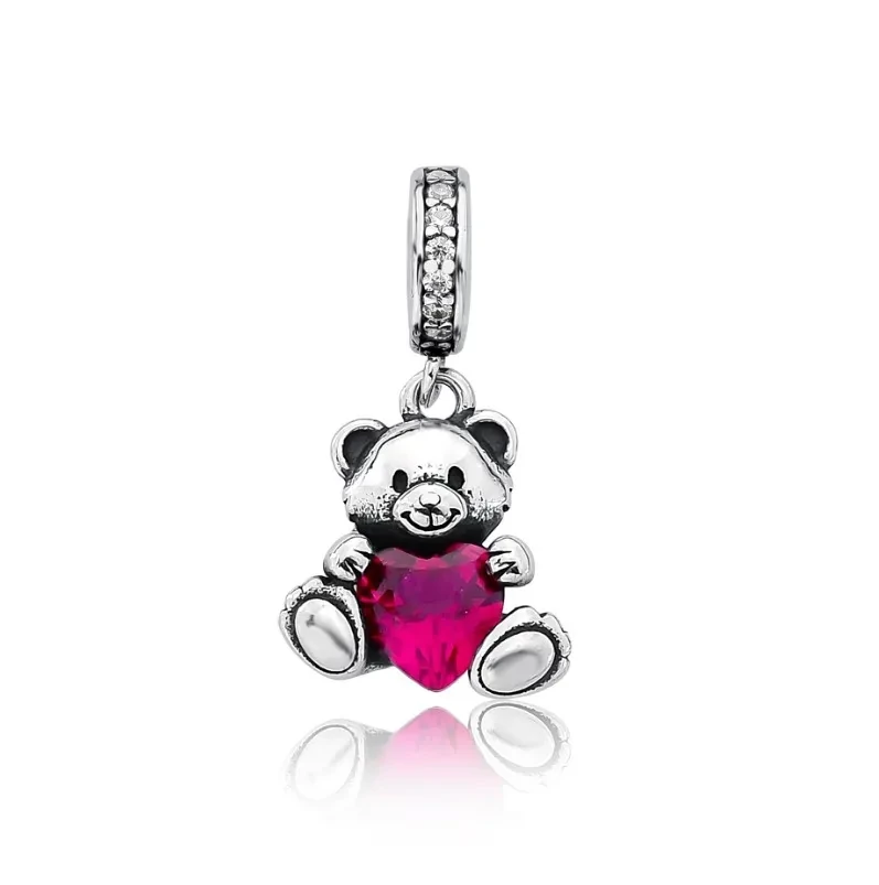 Berloque prata 925 urso com detalhe coração em zircônia - 1