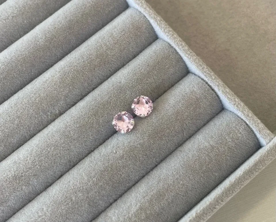 Brinco zircônia redondo 7 mm - Rosa - Prata 925 - 2