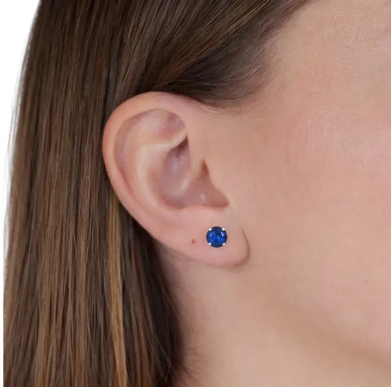 Brinco zircônia redondo 6 mm - Azul royal - Prata 925 - 3