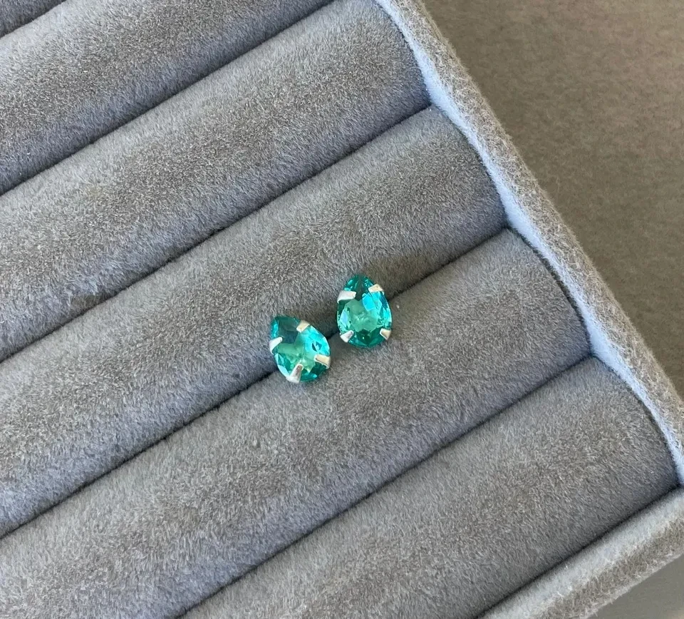 Brinco gota 6x8 - Verde mar - Prata 925 - 2
