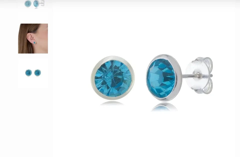 Brinco embutido 8mm - Azul Céu - Prata 925 - 2