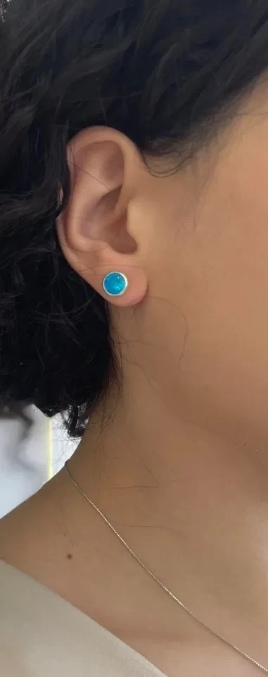 Brinco embutido 8mm - Azul Céu - Prata 925 - 3