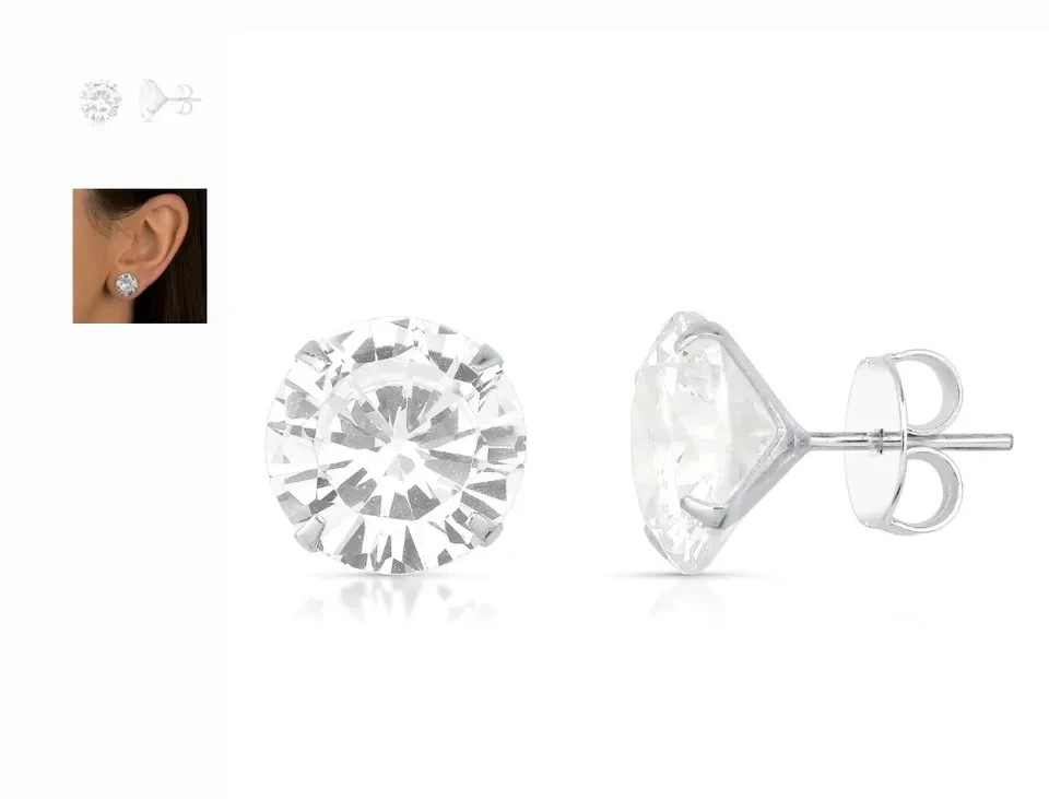 Brinco zircônia redondo 12 mm - Cristal - Prata 925 - 2