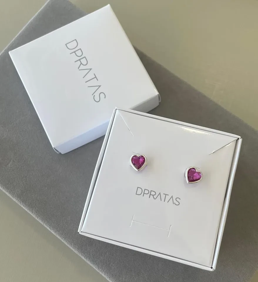Brinco coração embutido 8x8mm - Violeta - Prata 925 - 4