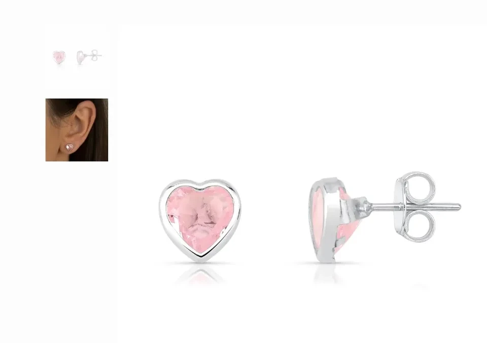 Brinco coração embutido 8x8mm - Rosa - Prata 925 - 2