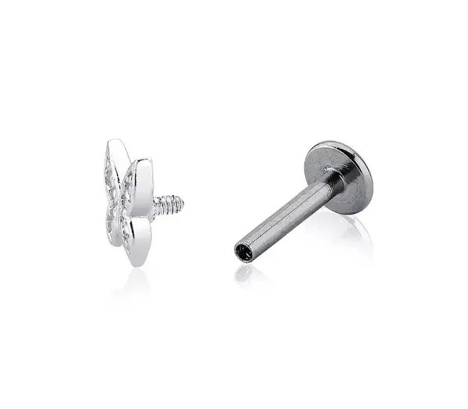Piercing borboleta cravejada base reta PR4 prata 925 - 2