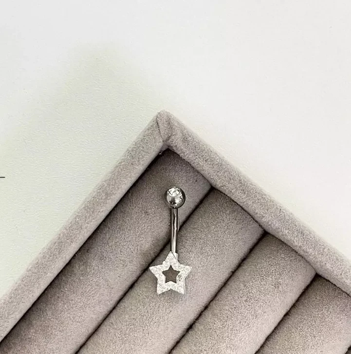 Piercing umbIgo estrela cravejada MOD.2 PR19 prata 925 - 1