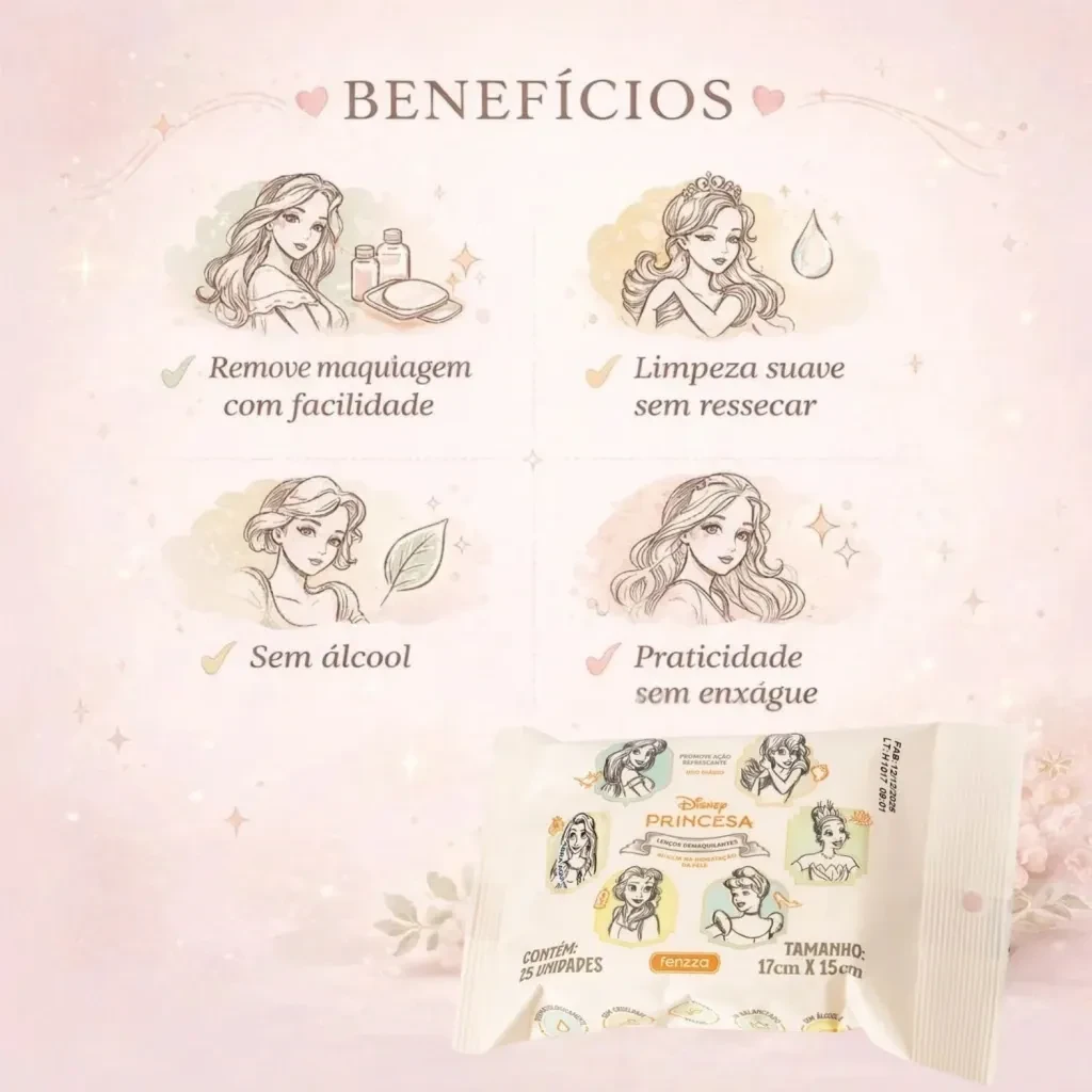 lenços demaquilantes fenzza disney princesa com 25 unidades - 3