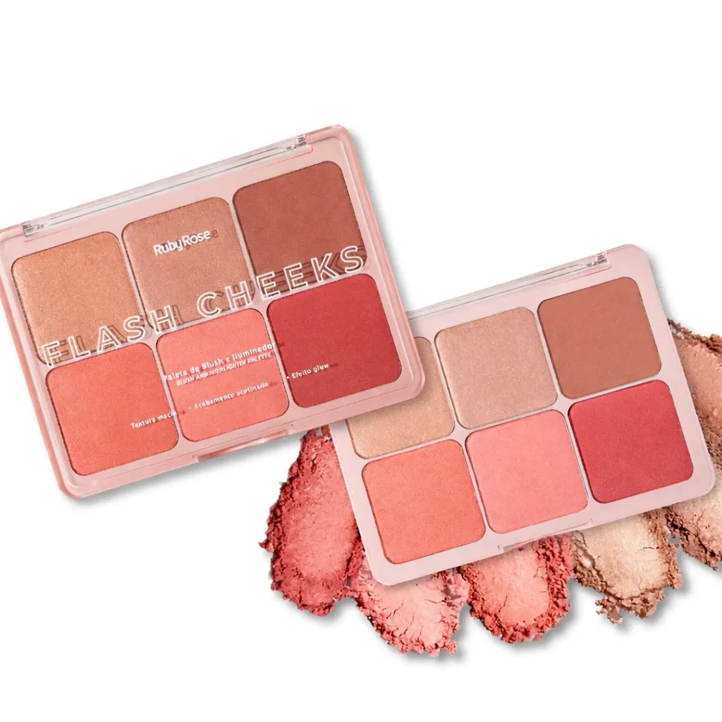 paleta de blush e iluminador flash cheeks- ruby rose- linha rosa - 1