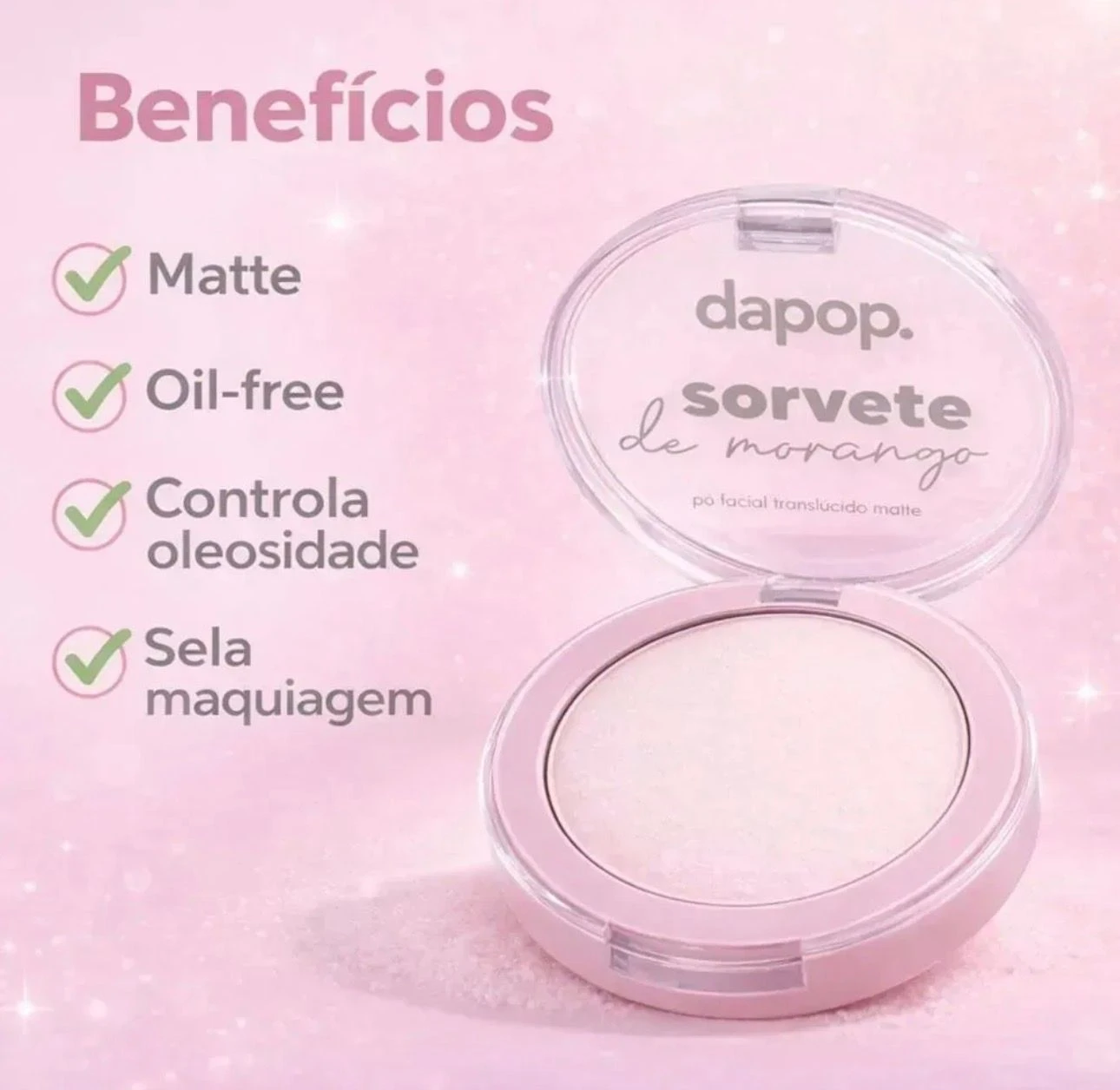 Pó Facial Translúcido Matte Dapop Sorvete De Morango  - 3