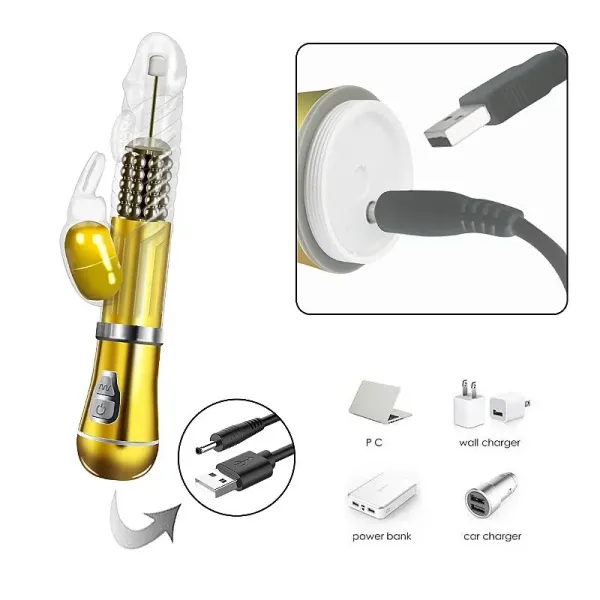 Vibrador Rotativo de Coelho - Cromado - Recarregável (8491) - imagem 5