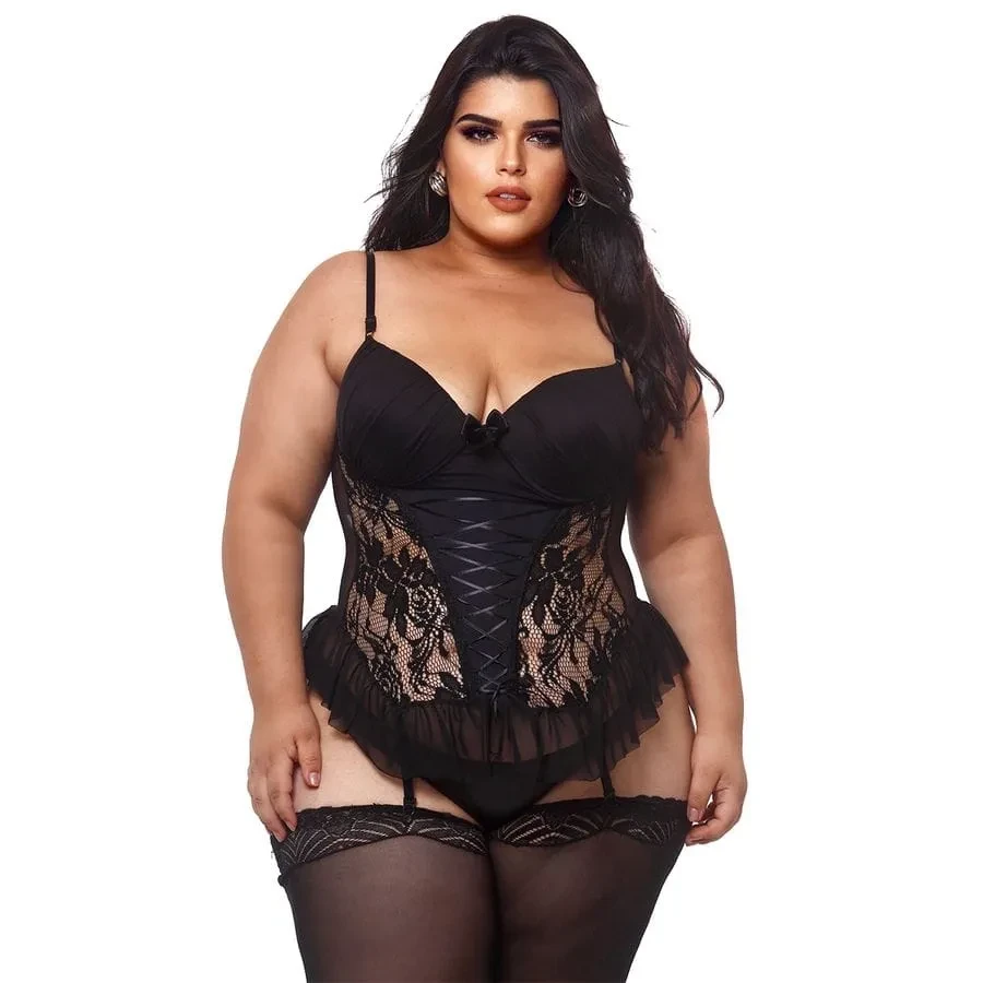 Espartilho Plus Size em Renda e Tule com Amarração e Lacinhos em Cetim Macler - 2