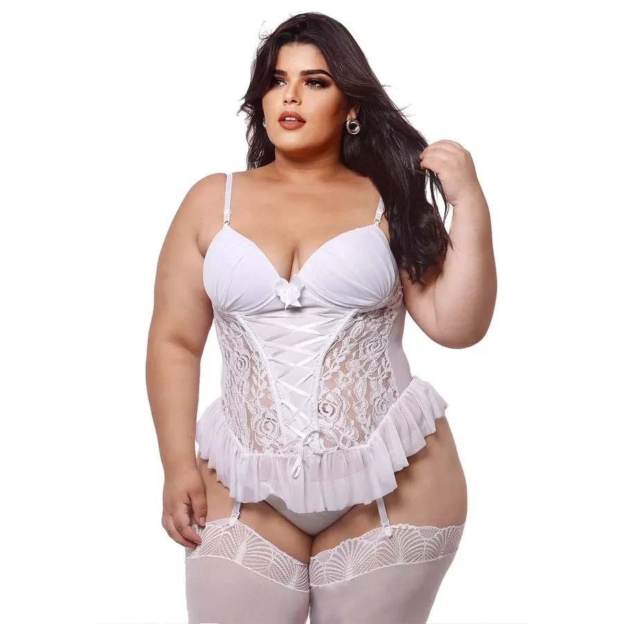 Espartilho Plus Size em Renda e Tule com Amarração e Lacinhos em Cetim Macler - 3