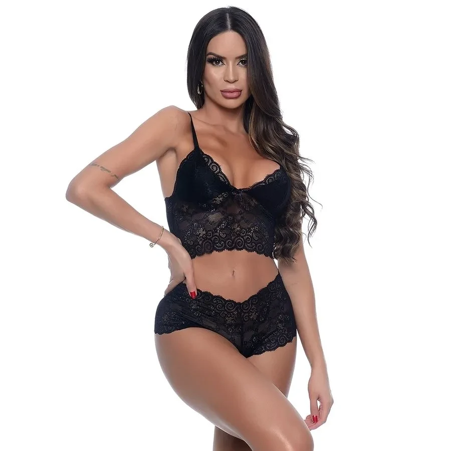 Conjunto Rendado Aberto com Seios Expostos e Calcinha Fio Dental Marido Apressadinho Hot Love - 6