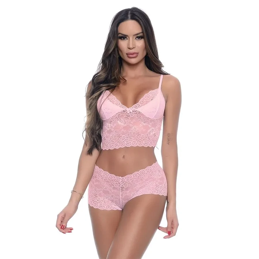 Conjunto Rendado Aberto com Seios Expostos e Calcinha Fio Dental Marido Apressadinho Hot Love - 2