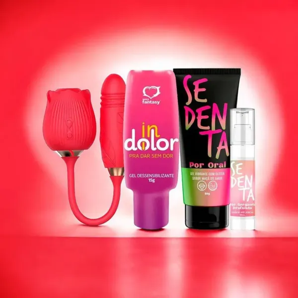 Kit com Sedenta Por Oral Vibrador Formato de Rosa Dessensibilizante InDolor e Sedenta por Garganta P