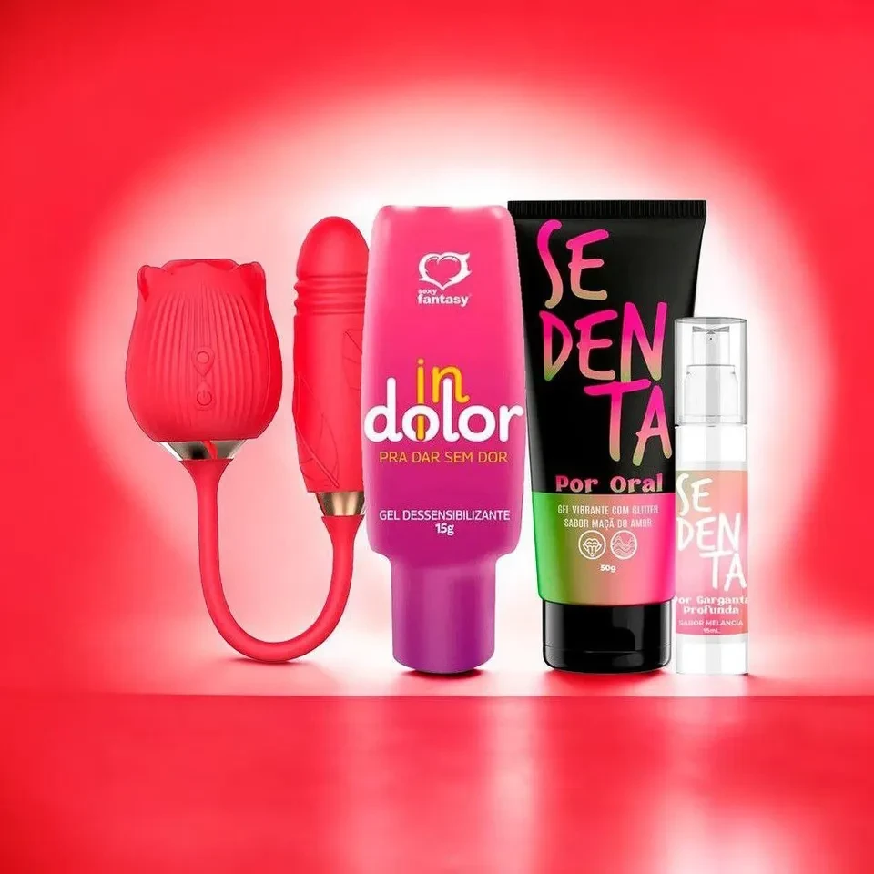 Kit com Sedenta Por Oral Vibrador Formato de Rosa Dessensibilizante InDolor e Sedenta por Garganta P - 1