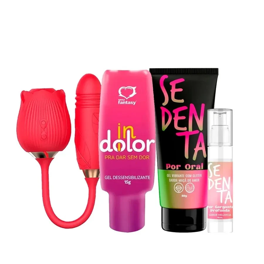 Kit com Sedenta Por Oral Vibrador Formato de Rosa Dessensibilizante InDolor e Sedenta por Garganta P - 2