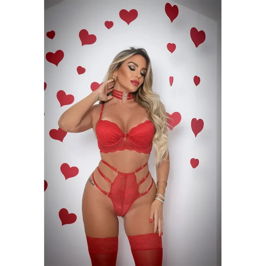 CONJUNTO COM BOJO MEIAS E CHOCKER COLEÇÃO DOCE VENENO MY FÁBRICA - 2