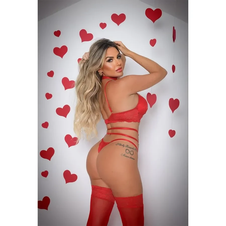 CONJUNTO COM BOJO MEIAS E CHOCKER COLEÇÃO DOCE VENENO MY FÁBRICA - 3