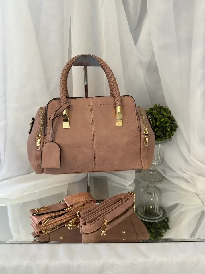 BOLSA MÉDIA ROSE ALÇA TRANÇADA, ACOMPANHA DUAS ALÇAS - BOL 066 - 1