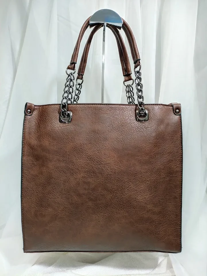 BOLSA GRANDE CAFÉ ALÇA COM CORRENTE E COURO - BOL 064 - 1
