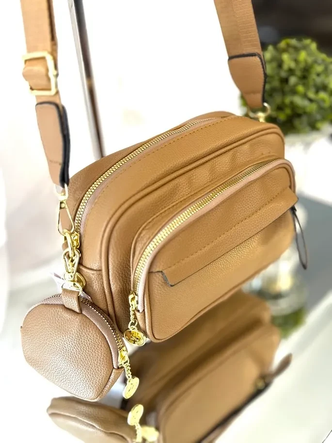 BOLSA MÉDIA BEGE COM PORTA MOEDAS ALÇA EM TECIDO - BOL 123 - 2