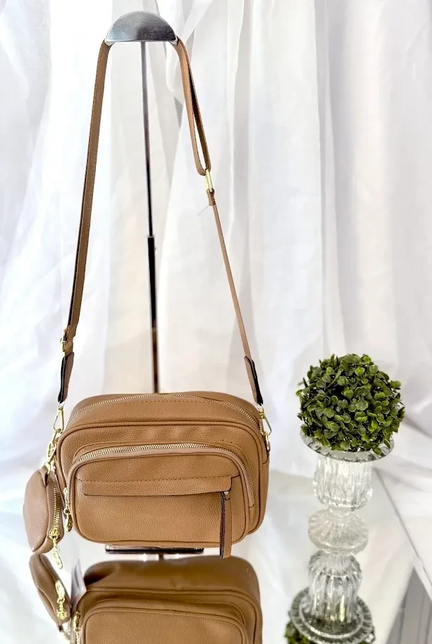 BOLSA MÉDIA BEGE COM PORTA MOEDAS ALÇA EM TECIDO - BOL 123 - 1