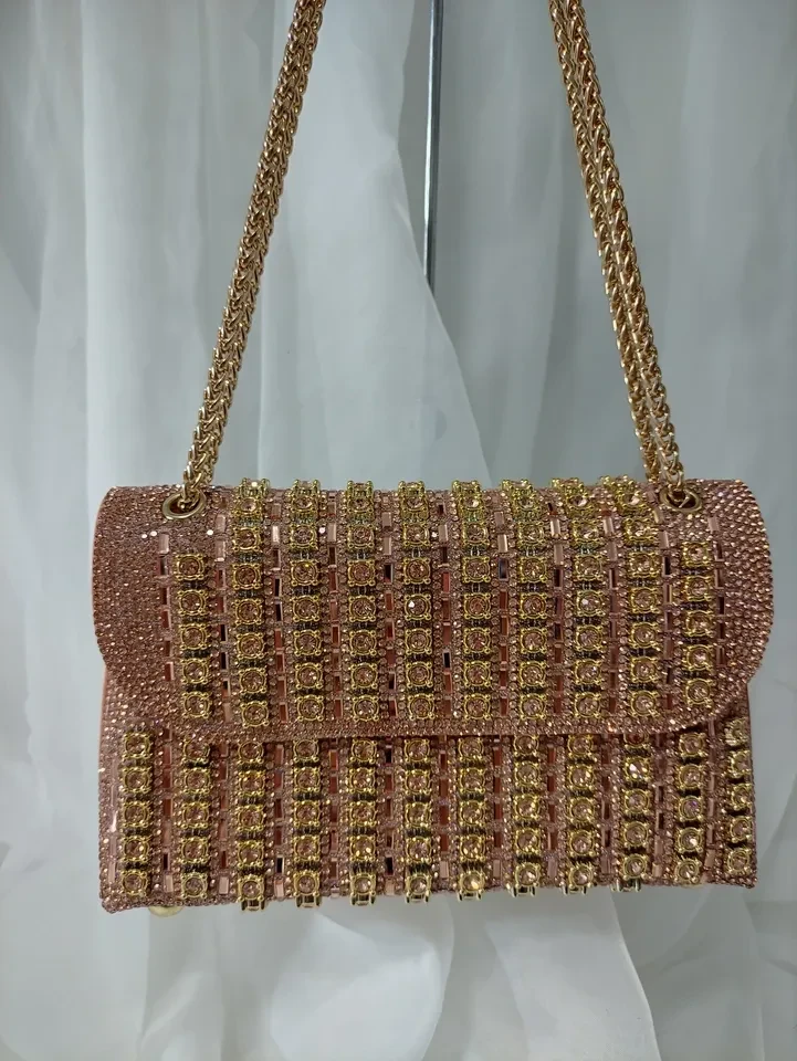 BOLSA FESTA ROSE COM PEDRAS ALÇA EM CORRENTE - BOL 110 - 1