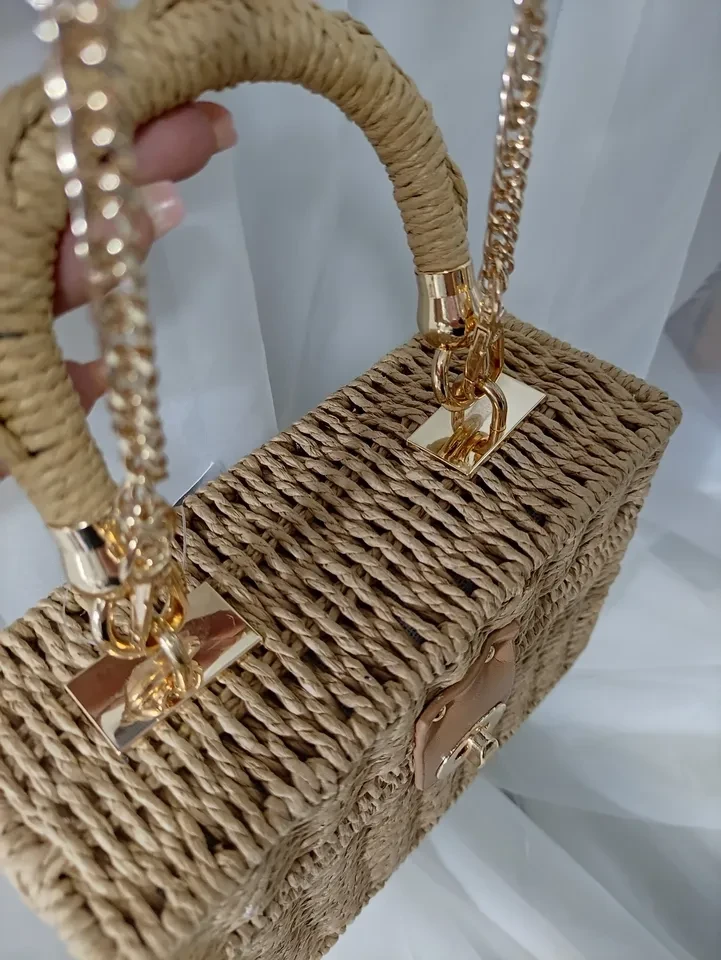 BOLSA BAÚ ESTRUTURADO PALHA, ALÇA DE MAO E ALÇA CORRENTE  - BOL 102 - 3