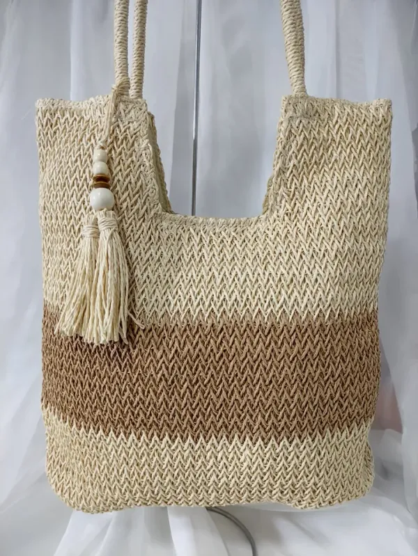 BOLSA PRAIA PALHA NATURAL COM BEGE - BOL 147