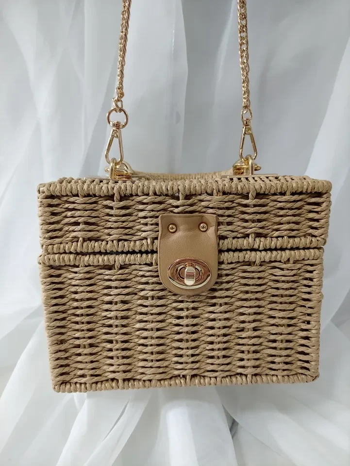 BOLSA BAÚ PALHA BEGE  - 1