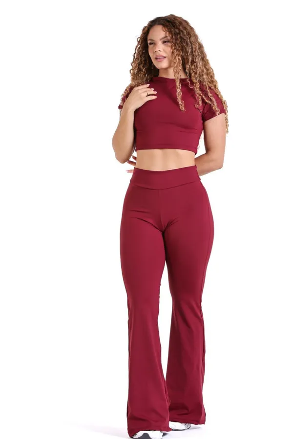 Conjunto Calça Flare e Cropped - Marsala - imagem 1