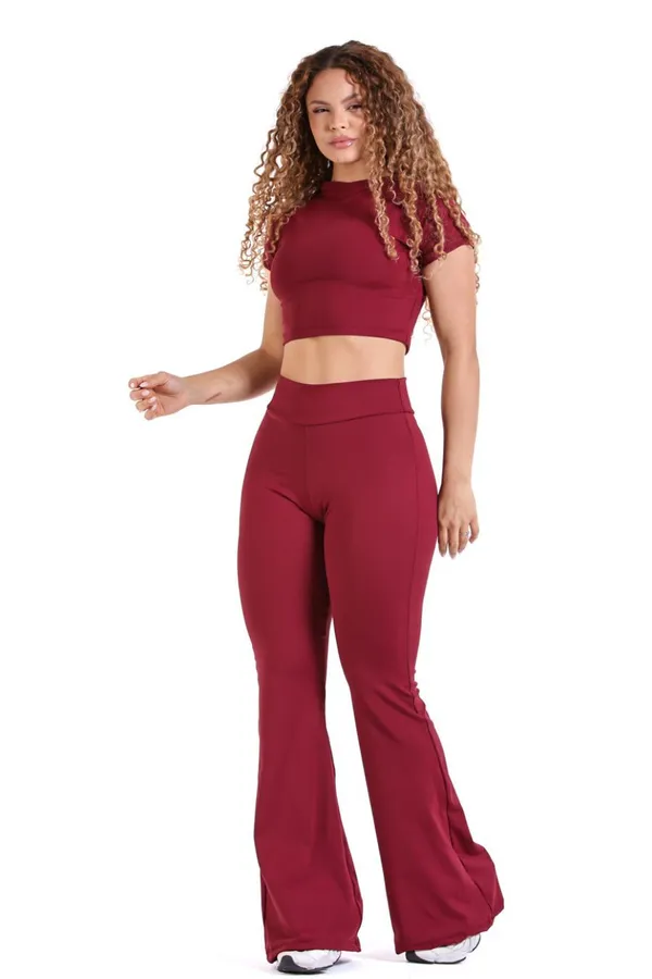 Conjunto Calça Flare e Cropped - Marsala - imagem 3