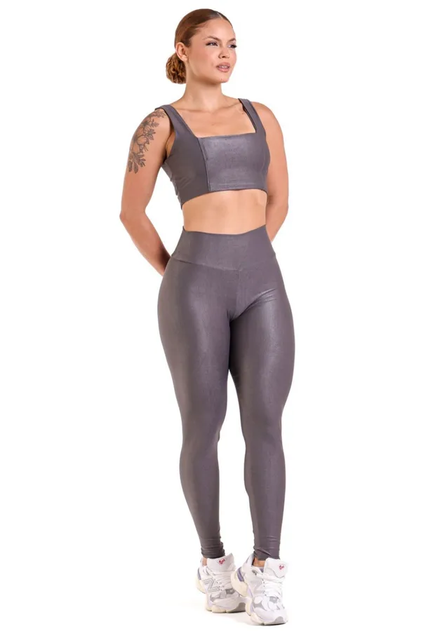 Conjunto Legging e Top Canelado - Grafite - imagem 3