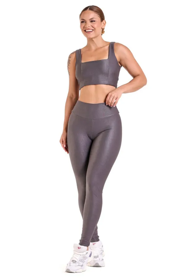 Conjunto Legging e Top Canelado - Grafite - imagem 1