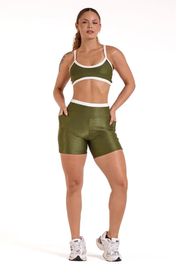 Conjunto Short e Top - Verde Musgo e Branco - imagem 1