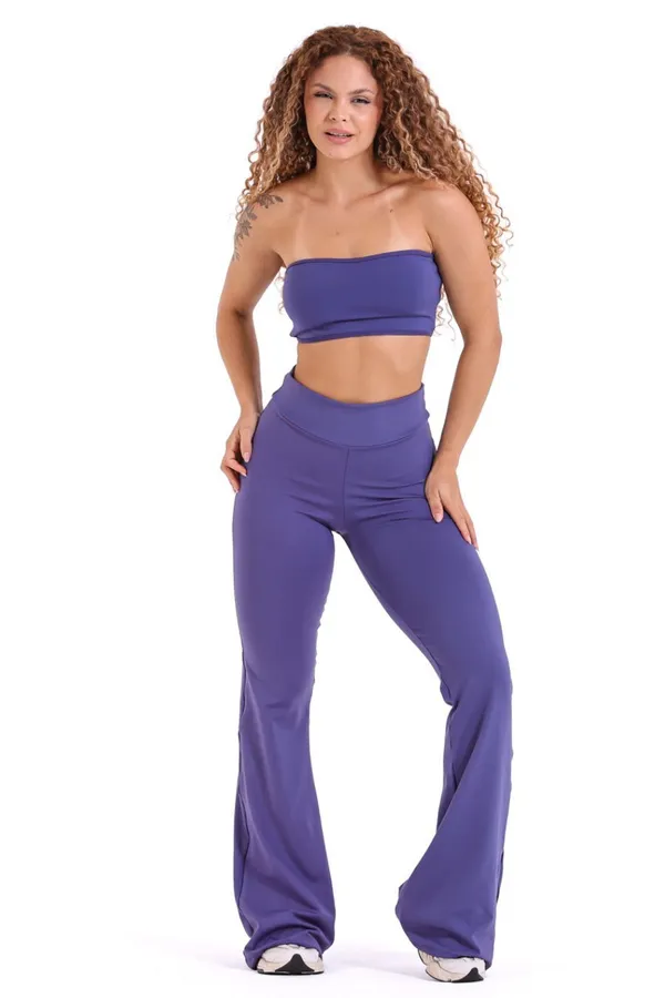 Conjunto Calça Flare e Top Tomara que Caia - Roxo - imagem 3