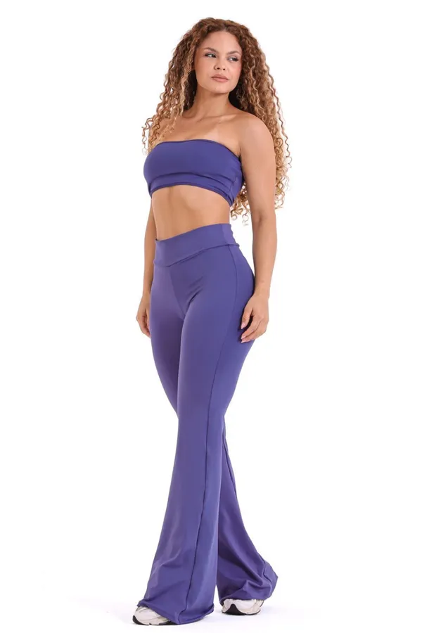 Conjunto Calça Flare e Top Tomara que Caia - Roxo - imagem 1
