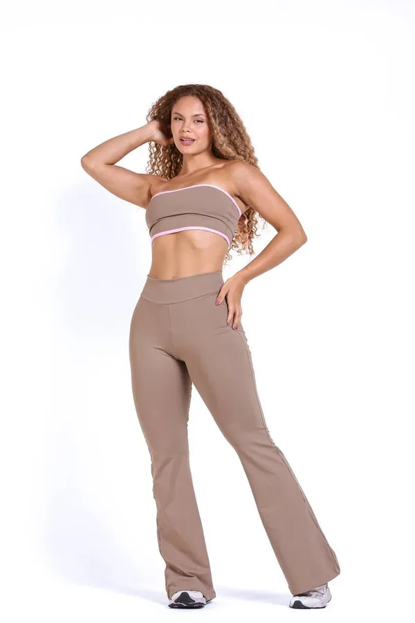 Conjunto Calça Flare e Top Tomara que Caia - Avelã - imagem 1
