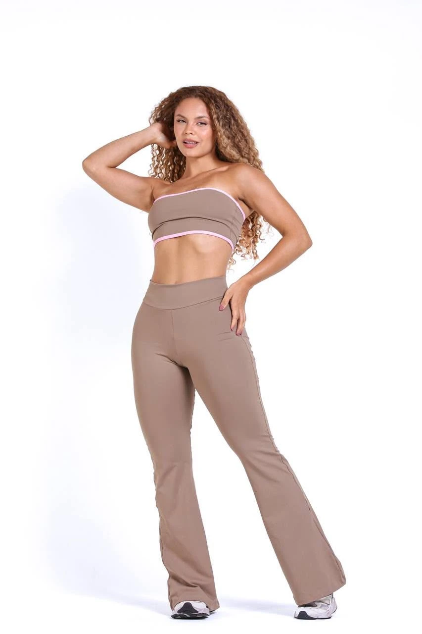 Conjunto Calça Flare e Top Tomara que Caia - Avelã - 1