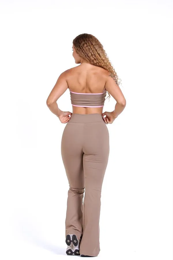 Conjunto Calça Flare e Top Tomara que Caia - Avelã - imagem 2