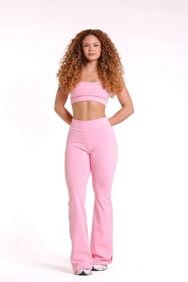 Conjunto Calça Flare e Top Tomara que Caia - Rosa - imagem 1