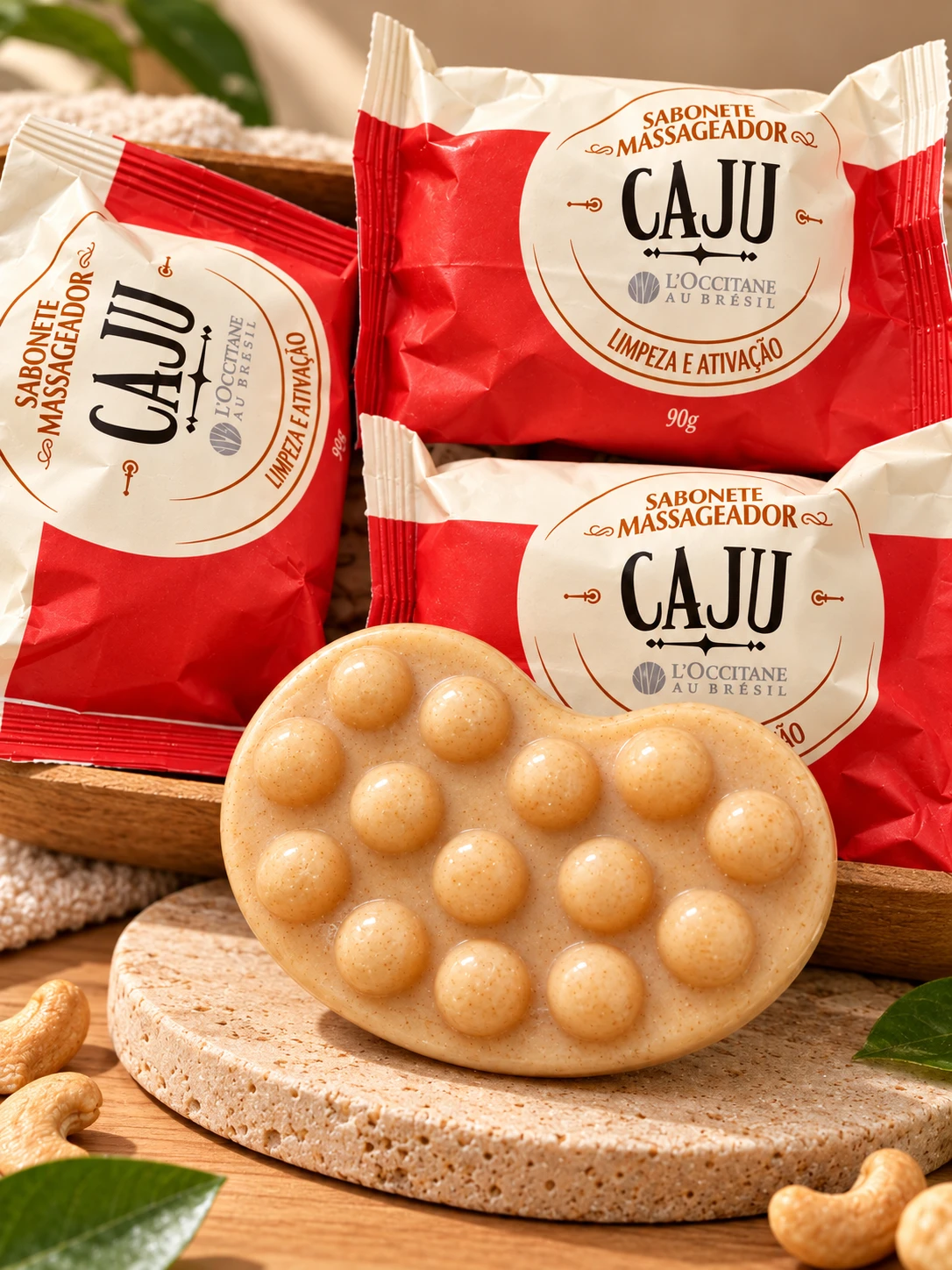 Trio de Sabonetes Massageador Caju 90g - 1